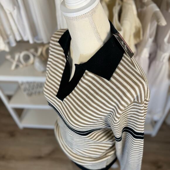 Jordan Christopher Women's Size L Tan Striped Collared Pullover Sweater #3531 - Picture 6 of 9